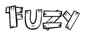 The image contains the name Fuzy written in a decorative, stylized font with a hand-drawn appearance. The lines are made up of what appears to be planks of wood, which are nailed together