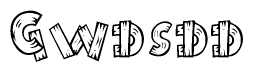 The image contains the name Gwdsdd written in a decorative, stylized font with a hand-drawn appearance. The lines are made up of what appears to be planks of wood, which are nailed together