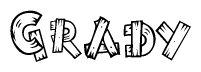 The clipart image shows the name Grady stylized to look as if it has been constructed out of wooden planks or logs. Each letter is designed to resemble pieces of wood.