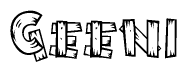 The image contains the name Geeni written in a decorative, stylized font with a hand-drawn appearance. The lines are made up of what appears to be planks of wood, which are nailed together