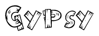 The image contains the name Gypsy written in a decorative, stylized font with a hand-drawn appearance. The lines are made up of what appears to be planks of wood, which are nailed together