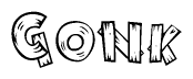 The clipart image shows the name Gonk stylized to look like it is constructed out of separate wooden planks or boards, with each letter having wood grain and plank-like details.