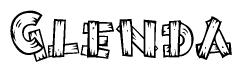 The image contains the name Glenda written in a decorative, stylized font with a hand-drawn appearance. The lines are made up of what appears to be planks of wood, which are nailed together