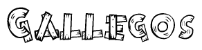 The clipart image shows the name Gallegos stylized to look like it is constructed out of separate wooden planks or boards, with each letter having wood grain and plank-like details.