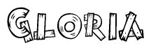 The image contains the name Gloria written in a decorative, stylized font with a hand-drawn appearance. The lines are made up of what appears to be planks of wood, which are nailed together