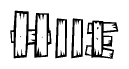 The image contains the name Hiie written in a decorative, stylized font with a hand-drawn appearance. The lines are made up of what appears to be planks of wood, which are nailed together