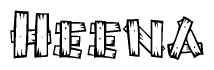 The image contains the name Heena written in a decorative, stylized font with a hand-drawn appearance. The lines are made up of what appears to be planks of wood, which are nailed together