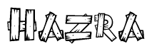 The clipart image shows the name Hazra stylized to look like it is constructed out of separate wooden planks or boards, with each letter having wood grain and plank-like details.