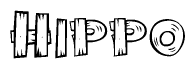 The clipart image shows the name Hippo stylized to look like it is constructed out of separate wooden planks or boards, with each letter having wood grain and plank-like details.