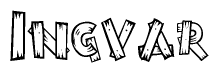The clipart image shows the name Ingvar stylized to look as if it has been constructed out of wooden planks or logs. Each letter is designed to resemble pieces of wood.