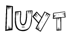 The clipart image shows the name Iuyt stylized to look as if it has been constructed out of wooden planks or logs. Each letter is designed to resemble pieces of wood.