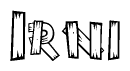 The clipart image shows the name Irni stylized to look as if it has been constructed out of wooden planks or logs. Each letter is designed to resemble pieces of wood.