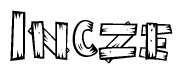 The clipart image shows the name Incze stylized to look like it is constructed out of separate wooden planks or boards, with each letter having wood grain and plank-like details.