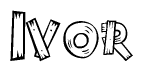 The image contains the name Ivor written in a decorative, stylized font with a hand-drawn appearance. The lines are made up of what appears to be planks of wood, which are nailed together
