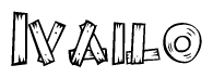 The clipart image shows the name Ivailo stylized to look as if it has been constructed out of wooden planks or logs. Each letter is designed to resemble pieces of wood.