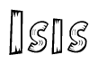 The image contains the name Isis written in a decorative, stylized font with a hand-drawn appearance. The lines are made up of what appears to be planks of wood, which are nailed together