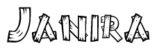 The image contains the name Janira written in a decorative, stylized font with a hand-drawn appearance. The lines are made up of what appears to be planks of wood, which are nailed together