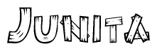 The clipart image shows the name Junita stylized to look like it is constructed out of separate wooden planks or boards, with each letter having wood grain and plank-like details.