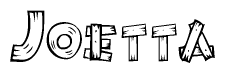 The image contains the name Joetta written in a decorative, stylized font with a hand-drawn appearance. The lines are made up of what appears to be planks of wood, which are nailed together
