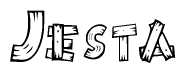 The image contains the name Jesta written in a decorative, stylized font with a hand-drawn appearance. The lines are made up of what appears to be planks of wood, which are nailed together