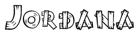 The image contains the name Jordana written in a decorative, stylized font with a hand-drawn appearance. The lines are made up of what appears to be planks of wood, which are nailed together
