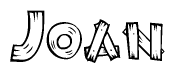 The image contains the name Joan written in a decorative, stylized font with a hand-drawn appearance. The lines are made up of what appears to be planks of wood, which are nailed together