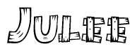 The clipart image shows the name Julee stylized to look as if it has been constructed out of wooden planks or logs. Each letter is designed to resemble pieces of wood.