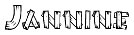 The clipart image shows the name Jannine stylized to look like it is constructed out of separate wooden planks or boards, with each letter having wood grain and plank-like details.