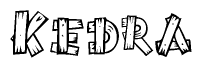 The image contains the name Kedra written in a decorative, stylized font with a hand-drawn appearance. The lines are made up of what appears to be planks of wood, which are nailed together