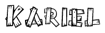 The image contains the name Kariel written in a decorative, stylized font with a hand-drawn appearance. The lines are made up of what appears to be planks of wood, which are nailed together