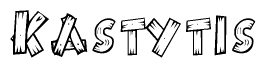 The clipart image shows the name Kastytis stylized to look as if it has been constructed out of wooden planks or logs. Each letter is designed to resemble pieces of wood.