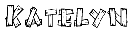 The image contains the name Katelyn written in a decorative, stylized font with a hand-drawn appearance. The lines are made up of what appears to be planks of wood, which are nailed together