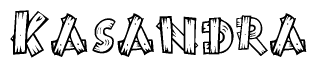 The clipart image shows the name Kasandra stylized to look as if it has been constructed out of wooden planks or logs. Each letter is designed to resemble pieces of wood.
