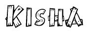 The clipart image shows the name Kisha stylized to look as if it has been constructed out of wooden planks or logs. Each letter is designed to resemble pieces of wood.