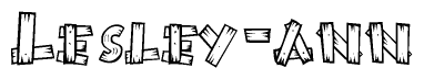 The image contains the name Lesley-ann written in a decorative, stylized font with a hand-drawn appearance. The lines are made up of what appears to be planks of wood, which are nailed together
