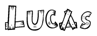The clipart image shows the name Lucas stylized to look as if it has been constructed out of wooden planks or logs. Each letter is designed to resemble pieces of wood.