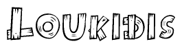 The clipart image shows the name Loukidis stylized to look like it is constructed out of separate wooden planks or boards, with each letter having wood grain and plank-like details.
