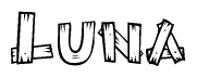 The clipart image shows the name Luna stylized to look as if it has been constructed out of wooden planks or logs. Each letter is designed to resemble pieces of wood.