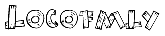 The clipart image shows the name Locofmly stylized to look like it is constructed out of separate wooden planks or boards, with each letter having wood grain and plank-like details.