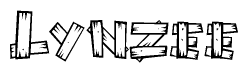 The image contains the name Lynzee written in a decorative, stylized font with a hand-drawn appearance. The lines are made up of what appears to be planks of wood, which are nailed together