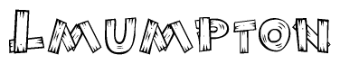 The clipart image shows the name Lmumpton stylized to look as if it has been constructed out of wooden planks or logs. Each letter is designed to resemble pieces of wood.