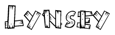 The image contains the name Lynsey written in a decorative, stylized font with a hand-drawn appearance. The lines are made up of what appears to be planks of wood, which are nailed together