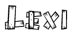 The image contains the name Lexi written in a decorative, stylized font with a hand-drawn appearance. The lines are made up of what appears to be planks of wood, which are nailed together
