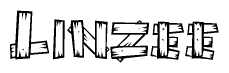 The image contains the name Linzee written in a decorative, stylized font with a hand-drawn appearance. The lines are made up of what appears to be planks of wood, which are nailed together