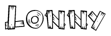 The clipart image shows the name Lonny stylized to look like it is constructed out of separate wooden planks or boards, with each letter having wood grain and plank-like details.
