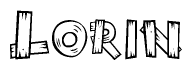 The image contains the name Lorin written in a decorative, stylized font with a hand-drawn appearance. The lines are made up of what appears to be planks of wood, which are nailed together