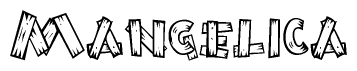 The clipart image shows the name Mangelica stylized to look as if it has been constructed out of wooden planks or logs. Each letter is designed to resemble pieces of wood.