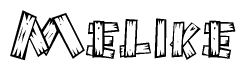The clipart image shows the name Melike stylized to look like it is constructed out of separate wooden planks or boards, with each letter having wood grain and plank-like details.