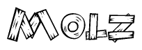 The image contains the name Molz written in a decorative, stylized font with a hand-drawn appearance. The lines are made up of what appears to be planks of wood, which are nailed together