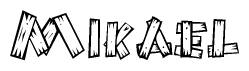 The clipart image shows the name Mikael stylized to look like it is constructed out of separate wooden planks or boards, with each letter having wood grain and plank-like details.